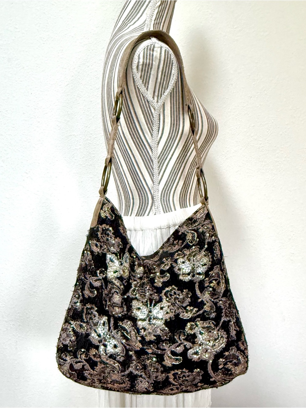 Y2K Betsey Johnson Butterfly Embellished Tapestry Hobo Bag - Picture 2 of 7